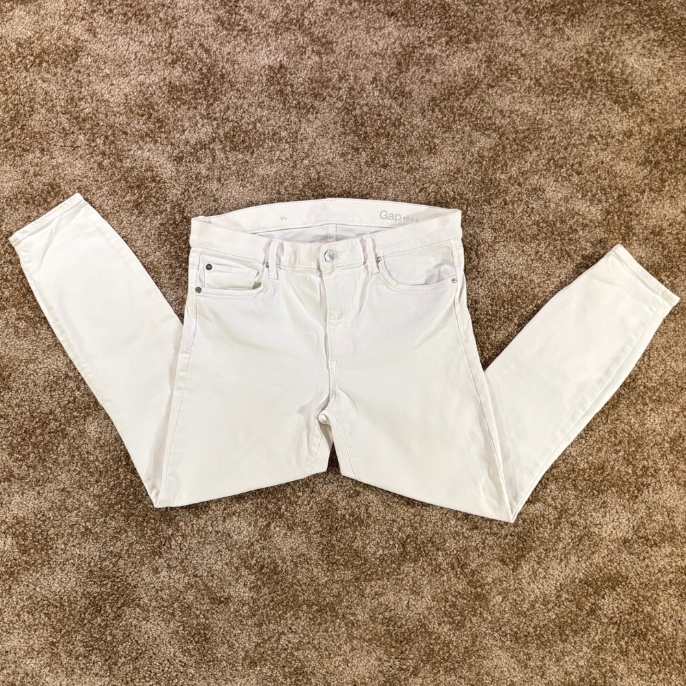Gap 1969 Womens White Skinny Jeans Mid Rise Stretch Denim Size 31r Regular